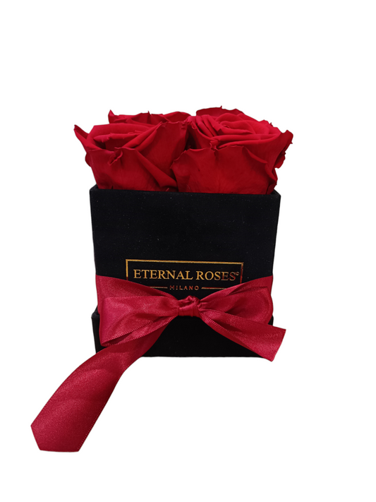 Box Luxury Square Black S - Stabilisierte rote Rosen