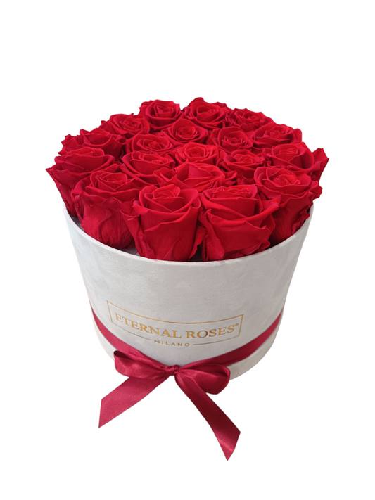 Luxusbox Weiß L – Konservierte rote Rosen